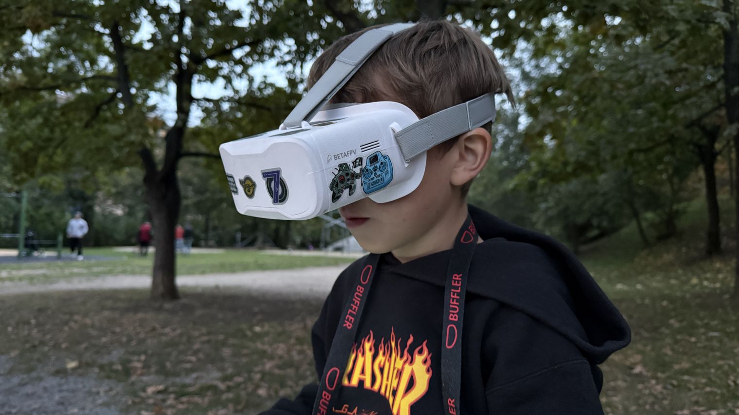 Ruda wearing BetaFPV FPV goggles