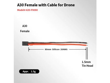 Connector FLYWOO A30-F 80mm 20AWG PIGTAIL (5 pcs)