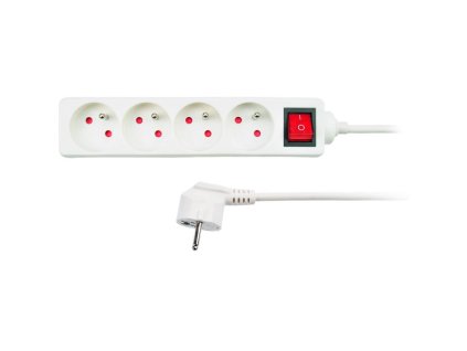 Solight predlžovací prívod, 4 zásuvky, biely, vypínač, 1,5m