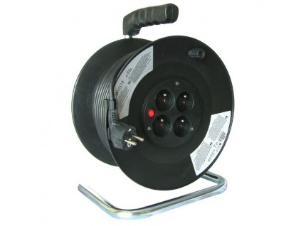 Solight predlžovací prívod na bubne, 4 zásuvky, 50m, čierny kábel, 3x 1,5mm2