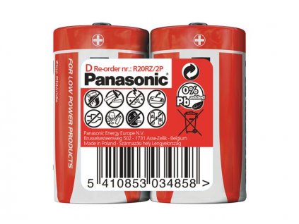 Batéria D (R20) Zn-Cl PANASONIC Red 2ks / shrink