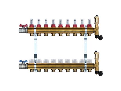 Mosadzný rozdeľovač s automatickým odvzdušnením - 9 cestný