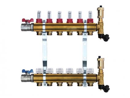 Mosadzný rozdeľovač s automatickým odvzdušnením - 6 cestný