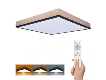 Solight LED ceiling lighting with remote control, square, wood decor, 3000lm, 40W, 45x45cm