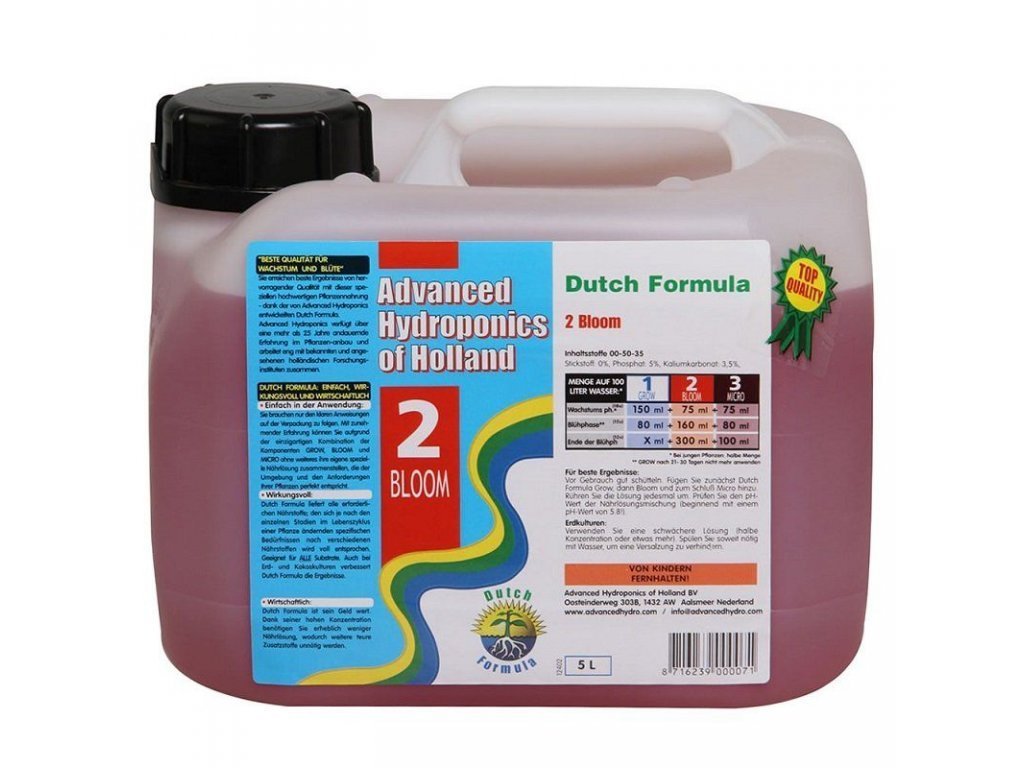 Základní květové hnojivo z trojsložkové řady Dutch Formula od Advanced Hydroponics, 5l
