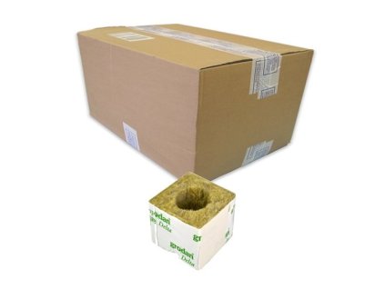 Kostky z minerální vaty (rockwoll) o velikosti 75x75x65mm s velkou dírou, 384ks, Grodan.