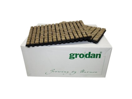 Kostky z minerální vaty (rockwoll) o velikosti 25x25x40mm v sadbovači po 150 kostkách, 18ks, Grodan.