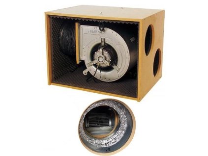 Odhlučněný odtahový ventilátor zavěšený v boxu s průtokem vzduchu až 1200m3/h, SOFT-BOX od Airfan.