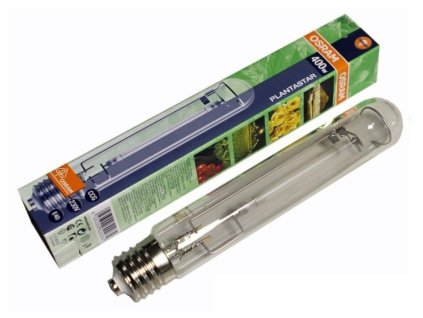 Pěstební sodíková výbojka o výkonu 400W, Plantastar od Osram.