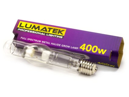 Pěstební metal-halidová výbojka o výkonu 400W s barvou světla 4200K, Lumatek.