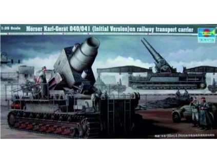 Model Kit military TRUMPETER 00208 - Mörser Karl-Gerät 040/041 (Initial Version) on railway transport carrier (1:35)