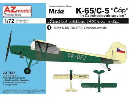 Plastový model lietadlo AZ MODEL AZ7637 - K-65/C-5 Čáp "In Czechoslovak service" (1:72)