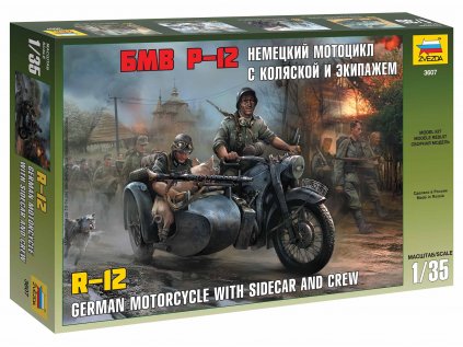 329 model kit military zvezda 3607 german wwii sidecar r12 with crew 1 35