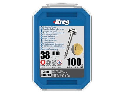 Kreg Zinc Maxi-Loc Šrouby pro skryté spoje - 38 mm, hrubý závit, 100 ks