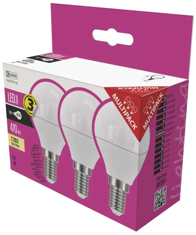 EMOS LED žiarovka Classic Mini Globe 6W E14 teplá biela 3Ks