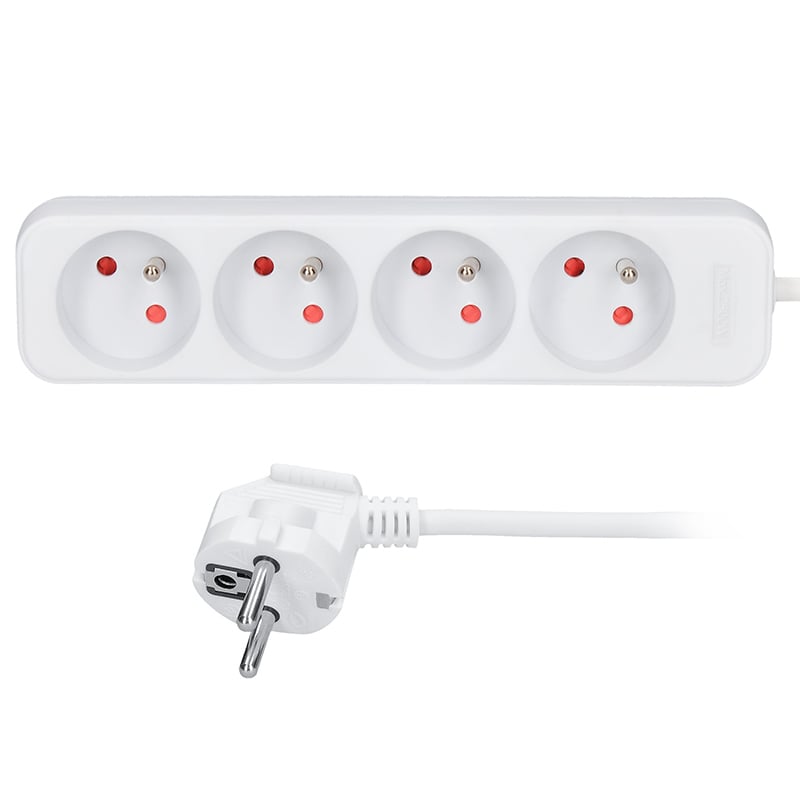 SOLIGHT Predlžovací kábel Solight, 4 zásuvky, biely, 2 m