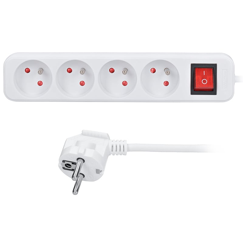 SOLIGHT Predlžovací kábel Solight, 4 zásuvky, biely, vypínač, 3 m