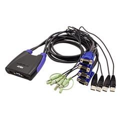 ATEN Mini KVM prepínač (USB klávesnica a myš, VGA zvuk) 4:1 USB, integrované káble (CS64US)