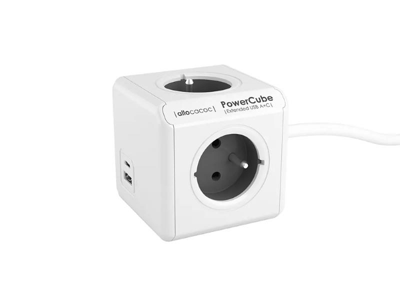 ALLOCACOC POWERCUBE Extended USB A+C FR Grey 1,5 m