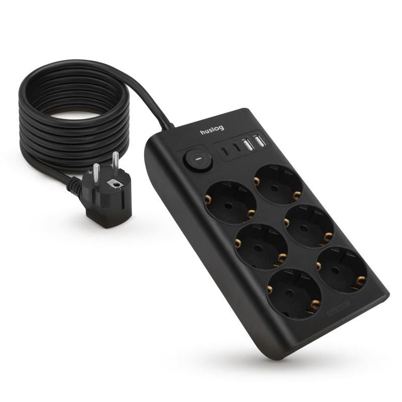 Nabíjacia stanica Huslog 15W 6xzásuvka, 2xUSB-C, 2xUSB čierna