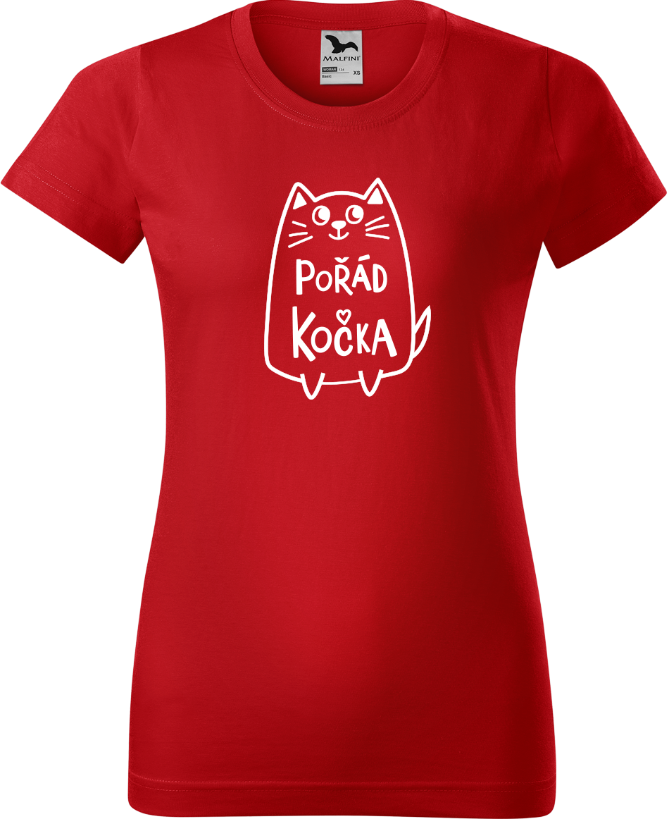 Dámské tričko s kočkou - Pořád kočka Velikost: L, Barva: Červená (07)