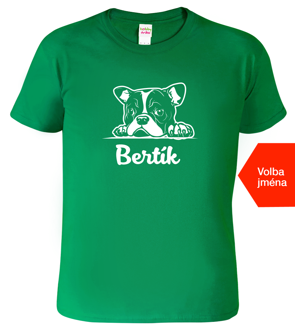 Dětské tričko s buldočkem a jménem - Bertík Velikost: 4 roky / 110 cm, Barva: Středně zelená (16)