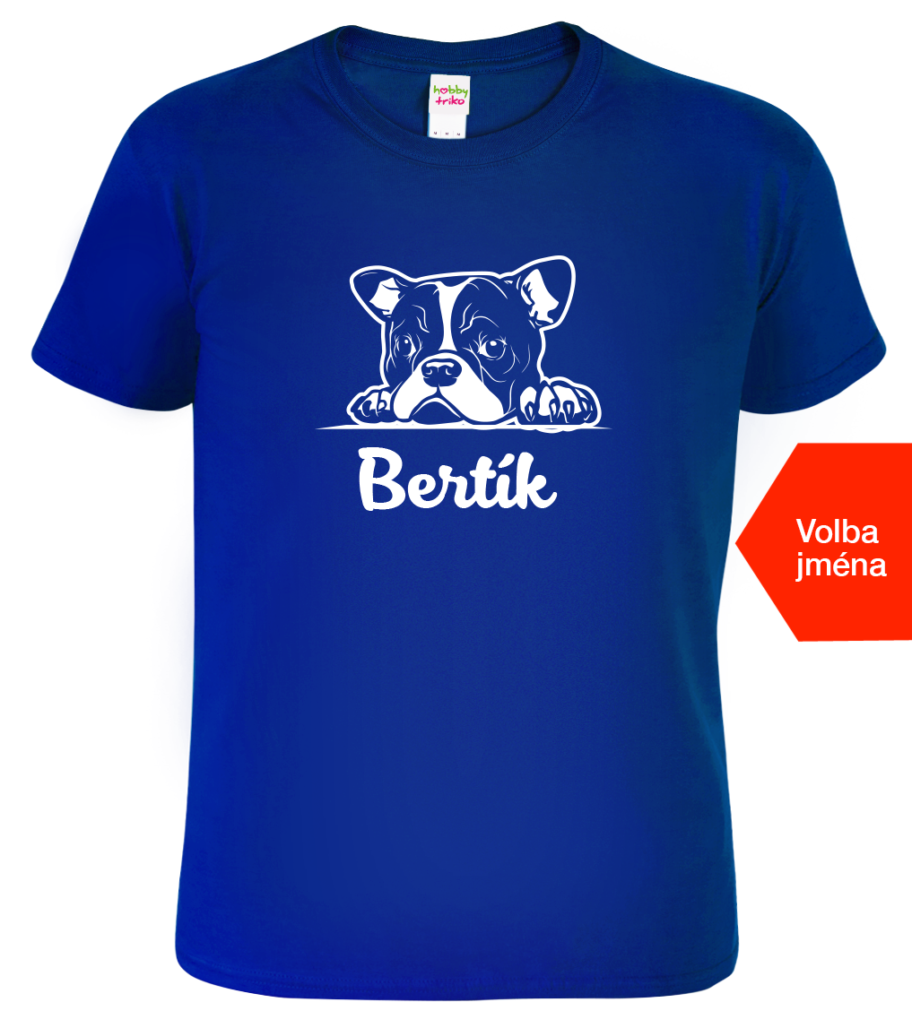 Dětské tričko s buldočkem a jménem - Bertík Velikost: 4 roky / 110 cm, Barva: Královská modrá (05)