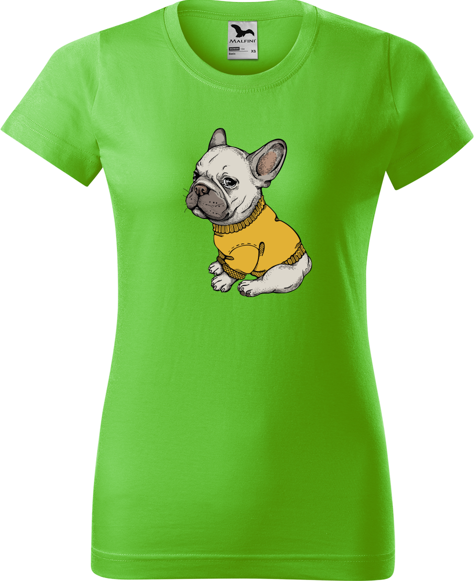 Dámské tričko s buldočkem - Buldoček ve svetru Velikost: XL, Barva: Apple Green (92)