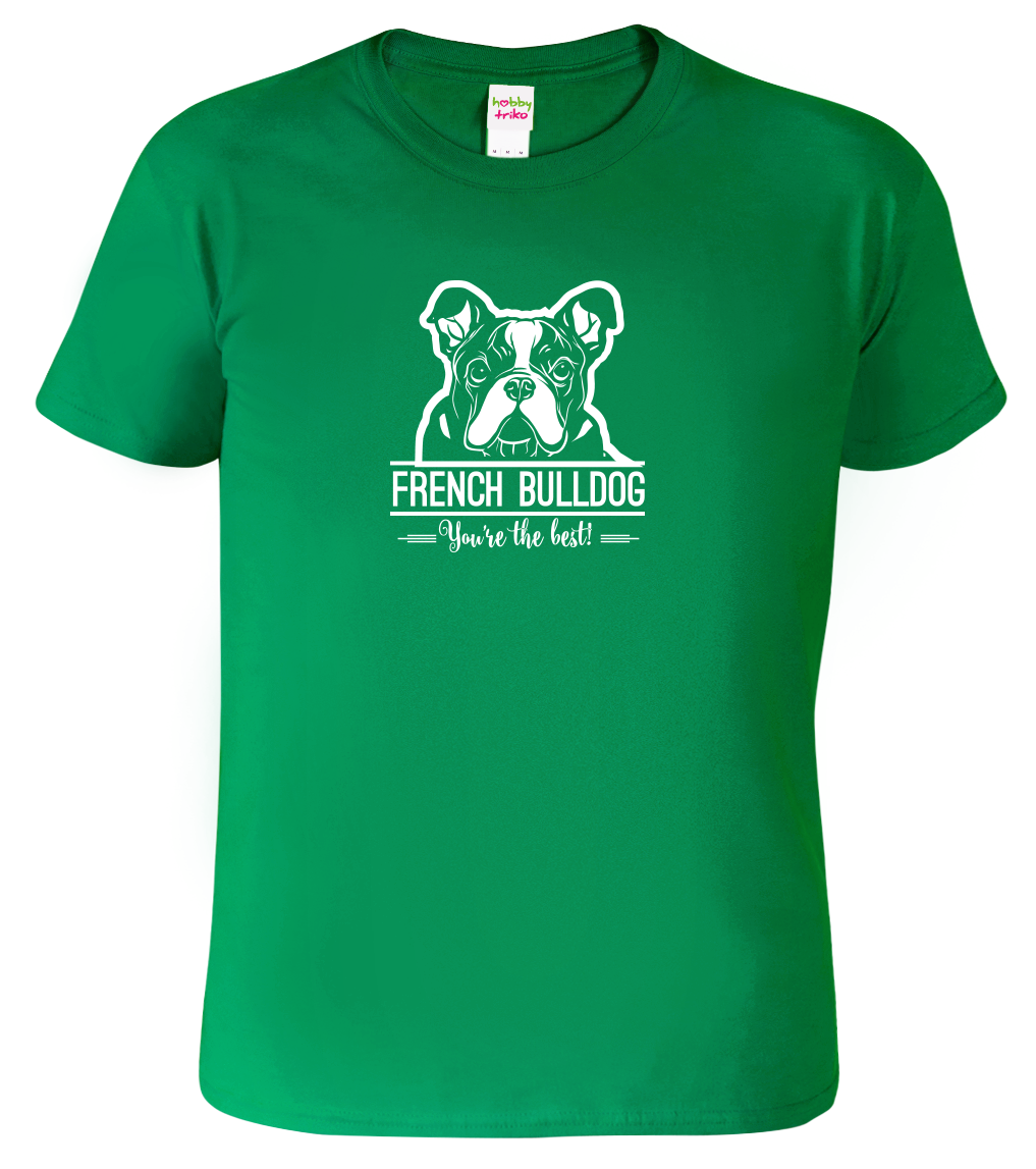 Pánské tričko s buldočkem - French Buldog Velikost: 4XL, Barva: Středně zelená (16)