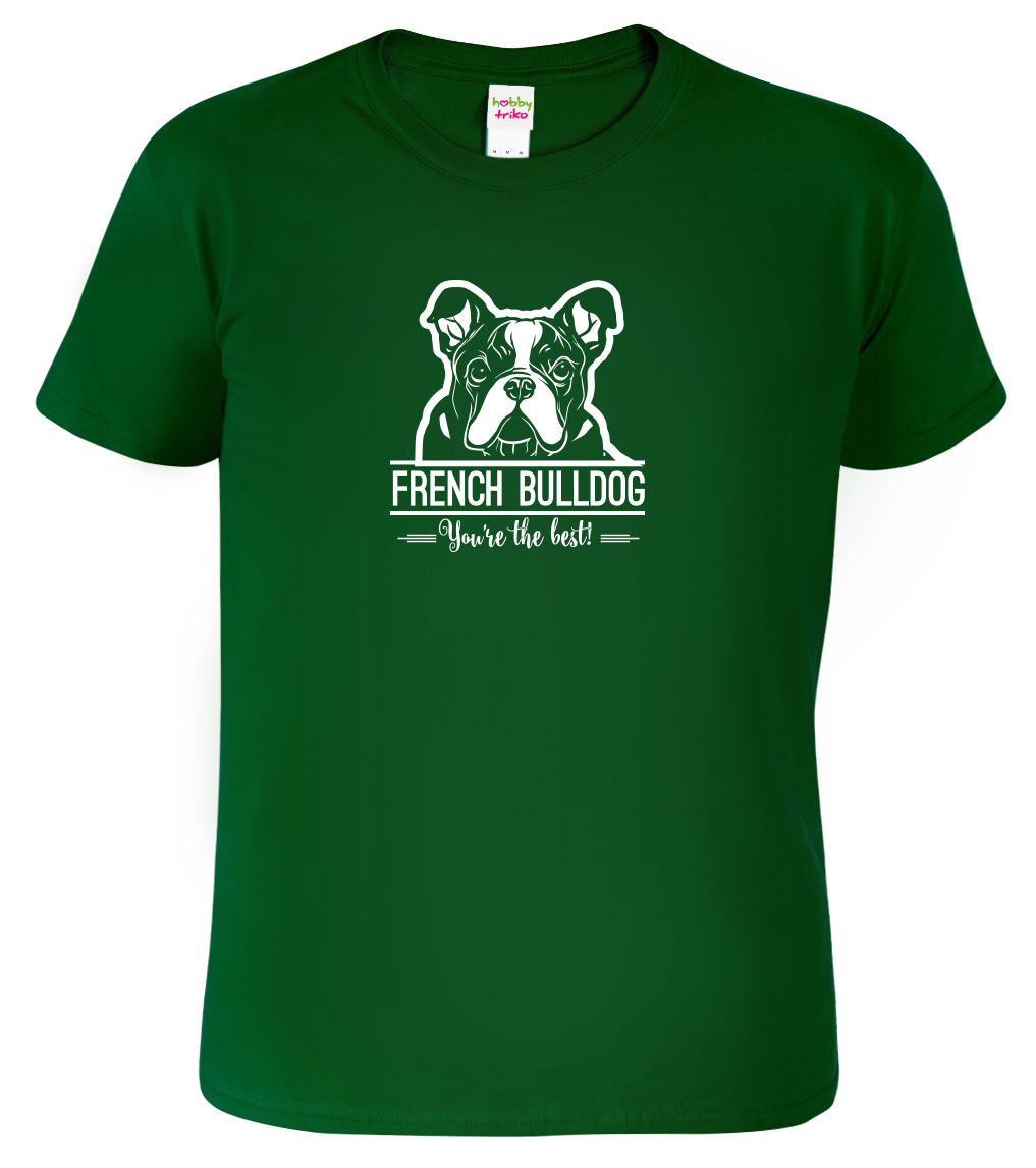 Pánské tričko s buldočkem - French Buldog Velikost: 3XL, Barva: Lahvově zelená (06)