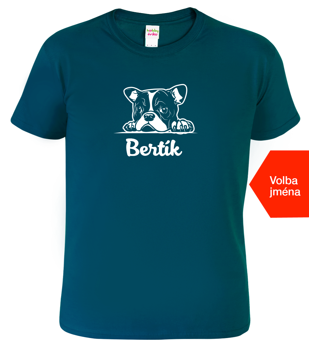 Pánské tričko s buldočkem a jménem - Bertík Velikost: XL, Barva: Petrolejová (93)