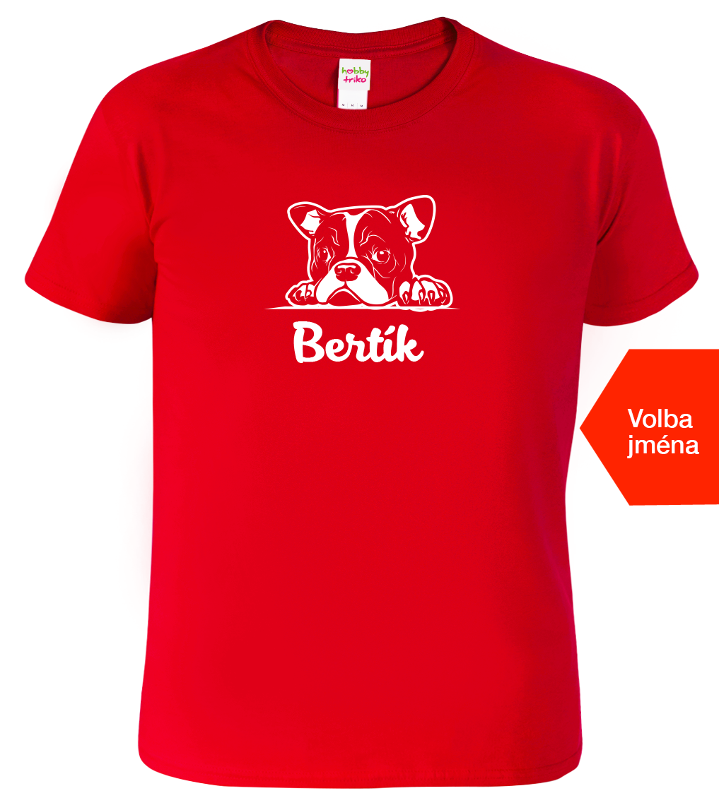 Pánské tričko s buldočkem a jménem - Bertík Velikost: S, Barva: Červená (07)