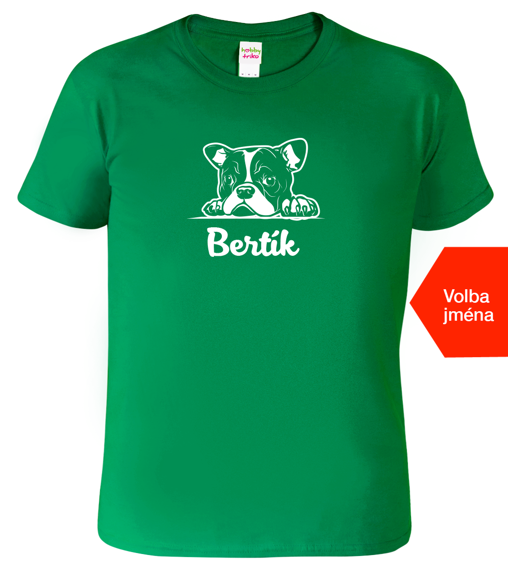 Pánské tričko s buldočkem a jménem - Bertík Velikost: S, Barva: Středně zelená (16)