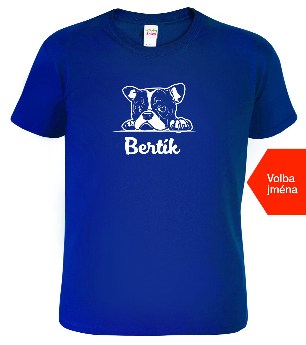 Pánské tričko s buldočkem a jménem - Bertík Velikost: XL, Barva: Královská modrá (05)