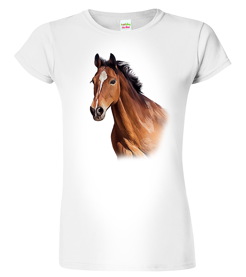 Dámské tričko s koněm - Hnědák Velikost: 2XL, Barva: Bílá (00)