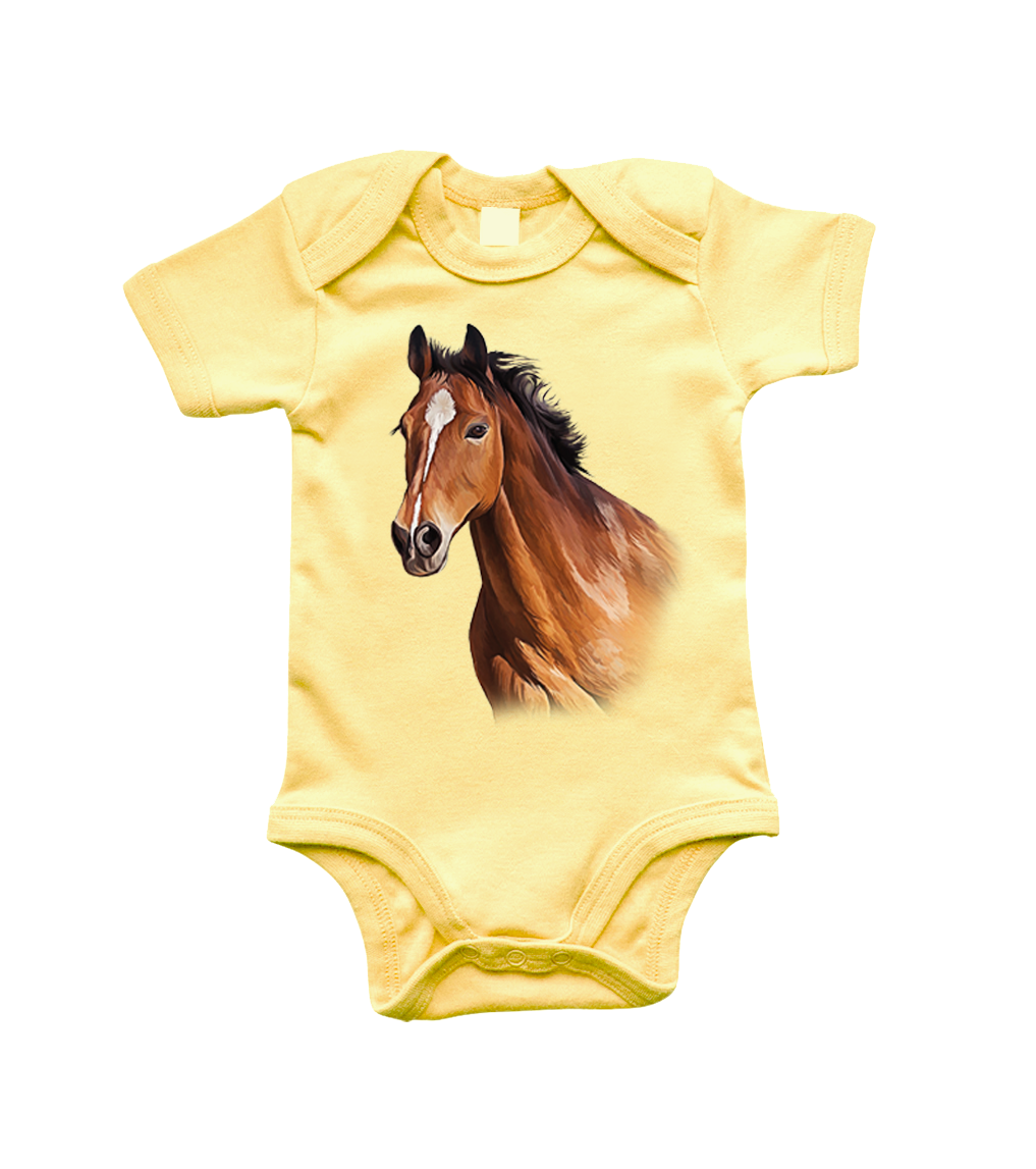 Body dětské s koněm - Hnědák Velikost: 0-3 m, Barva: Žlutá (Soft Yellow)