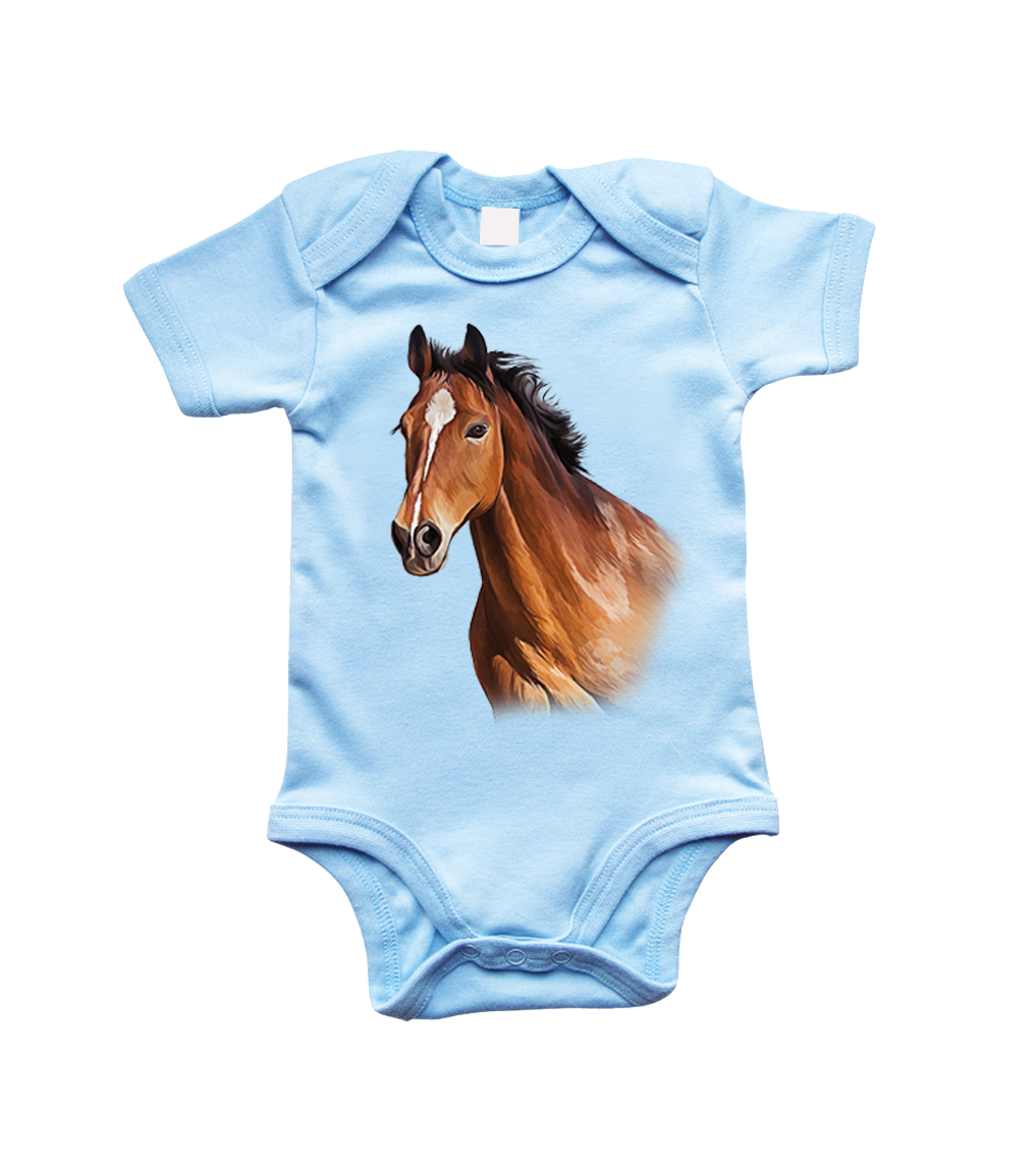 Body dětské s koněm - Hnědák Velikost: 12-18 m, Barva: Modrá (Soft Blue)