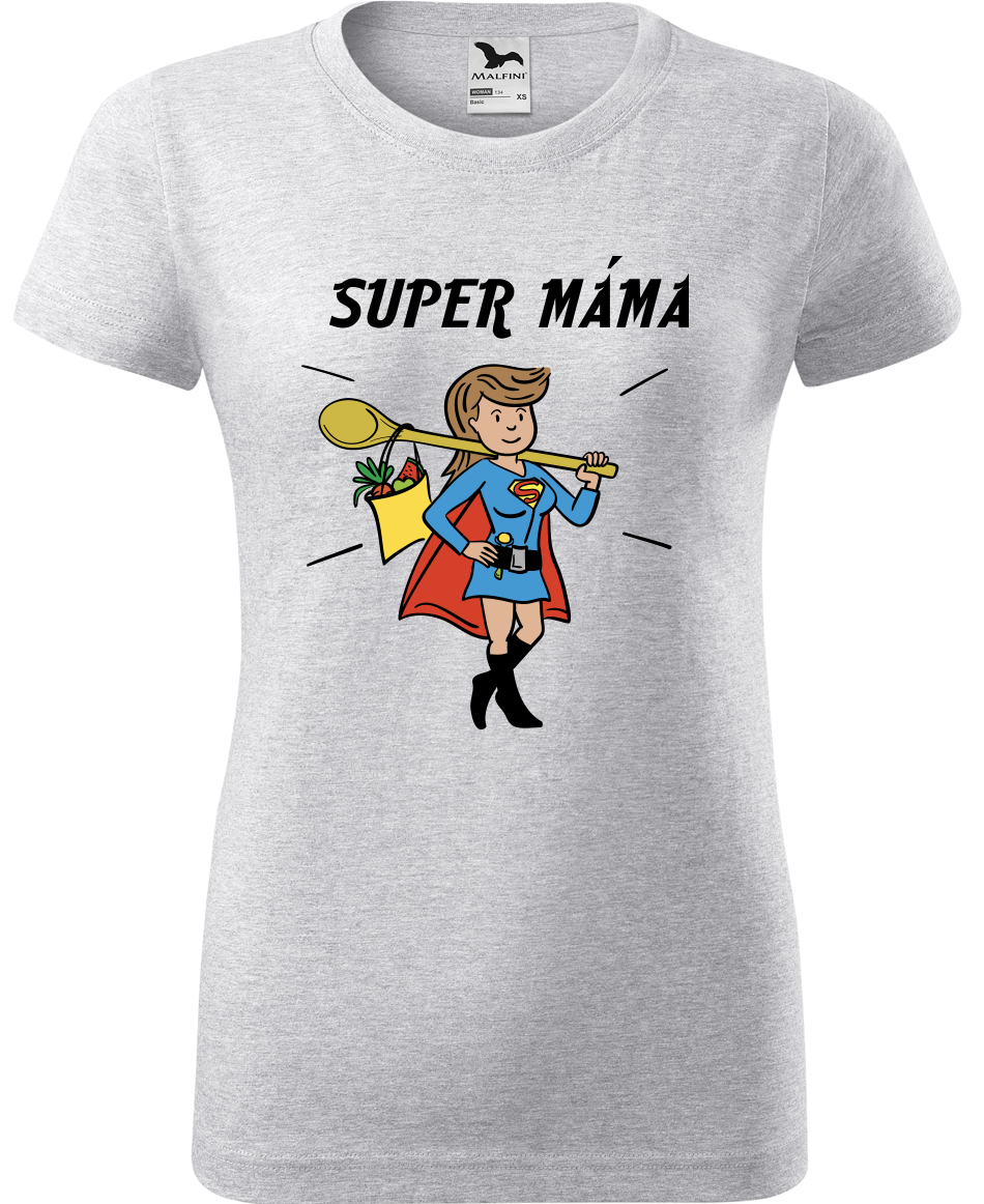 Tričko pro maminku - Super máma Velikost: L, Barva: Světle šedý melír (03)