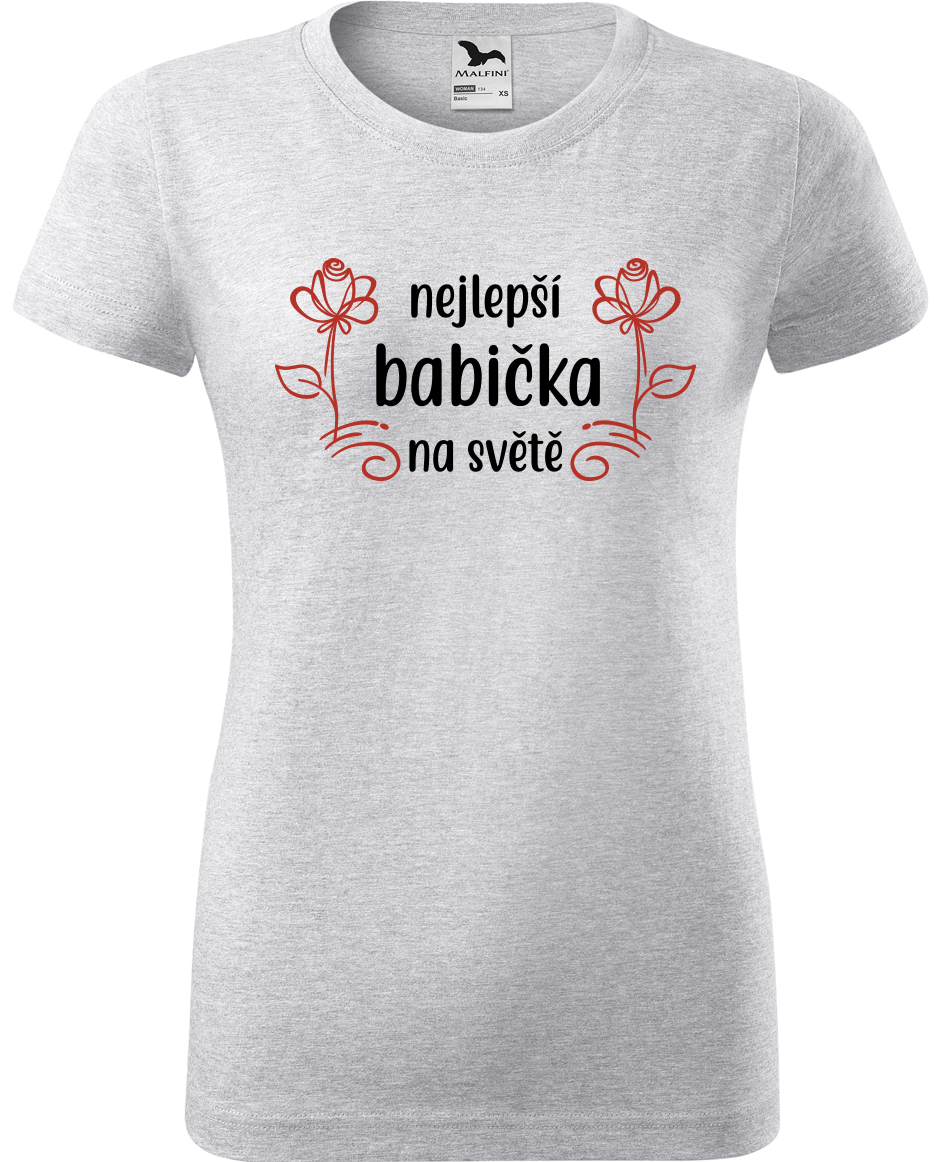 Tričko pro babičku - Nejlepší babička na světě (kytička) Velikost: 2XL, Barva: Světle šedý melír (03)