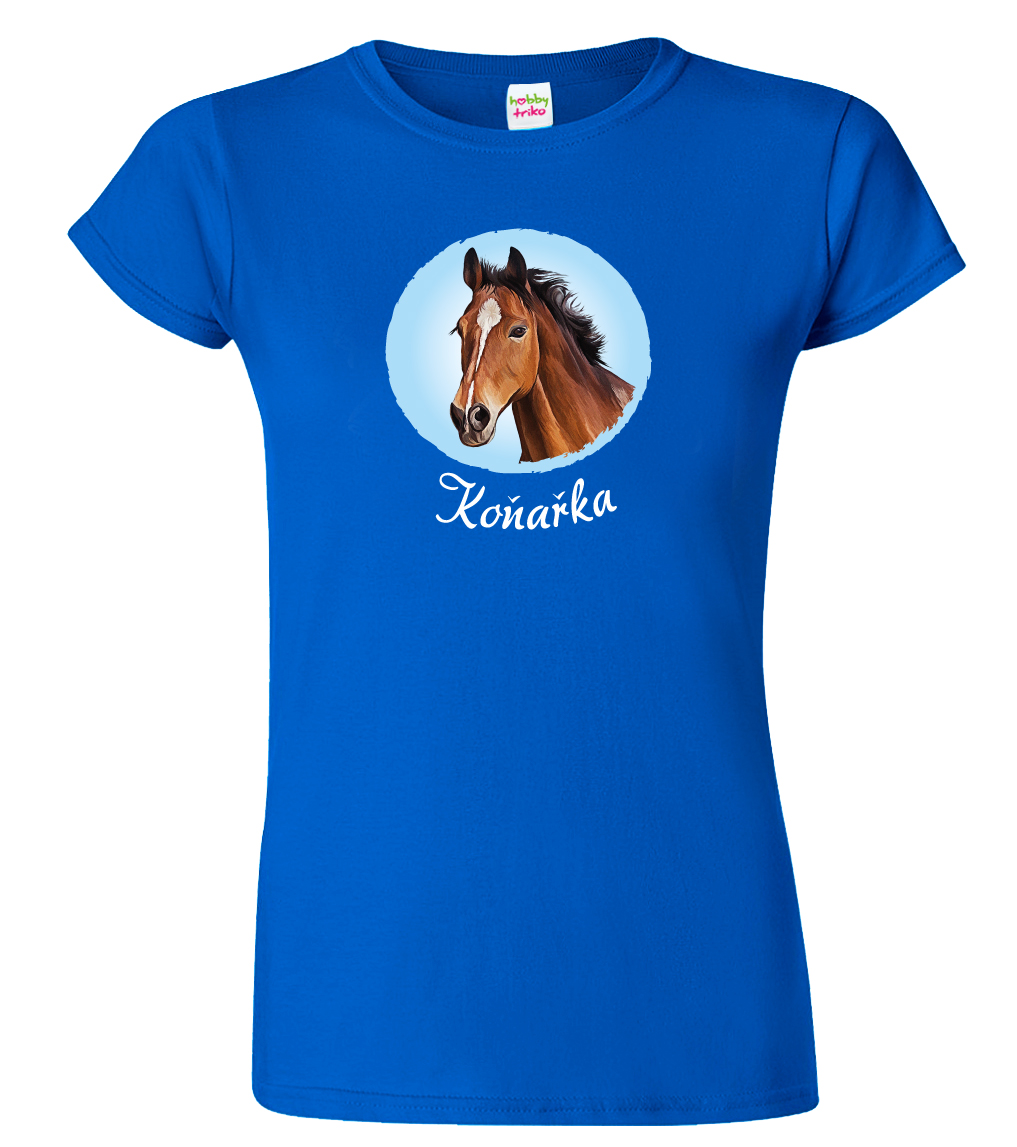 Dámské tričko s koněm - Koňařka Velikost: L, Barva: Královská modrá (05)