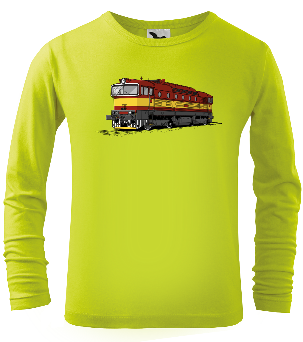 Dětské tričko s vlakem - Barevná lokomotiva BREJLOVEC (dlouhý rukáv) Velikost: 10 let / 146 cm, Barva: Limetková (62), Délka rukávu: Dlouhý rukáv