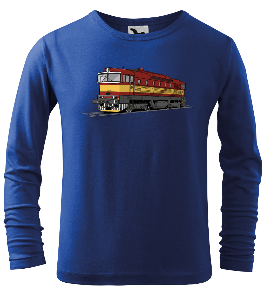 Dětské tričko s vlakem - Barevná lokomotiva BREJLOVEC (dlouhý rukáv) Velikost: 10 let / 146 cm, Barva: Královská modrá (05)
