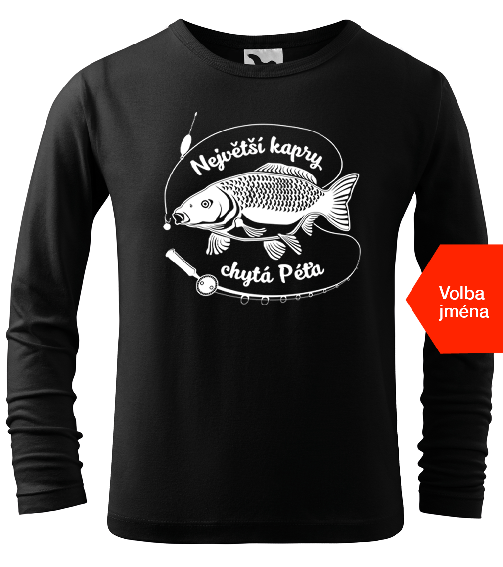 Dětské rybářské tričko - Největší kapry chytá (dlouhý rukáv) Velikost: 10 let / 146 cm, Barva: Černá (01), Délka rukávu: Dlouhý rukáv
