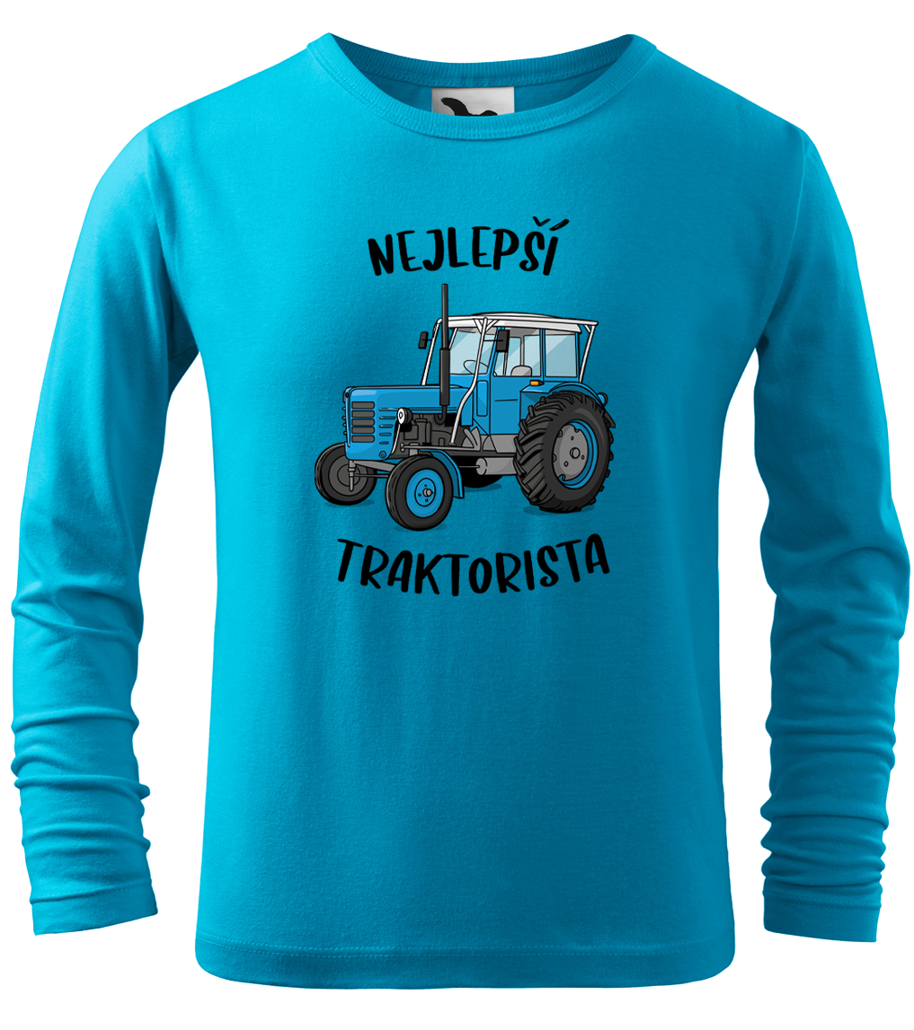 Dětské tričko s traktorem - Nejlepší traktorista (dlouhý rukáv) Velikost: 4 roky / 110 cm, Barva: Tyrkysová (44), Délka rukávu: Dlouhý rukáv