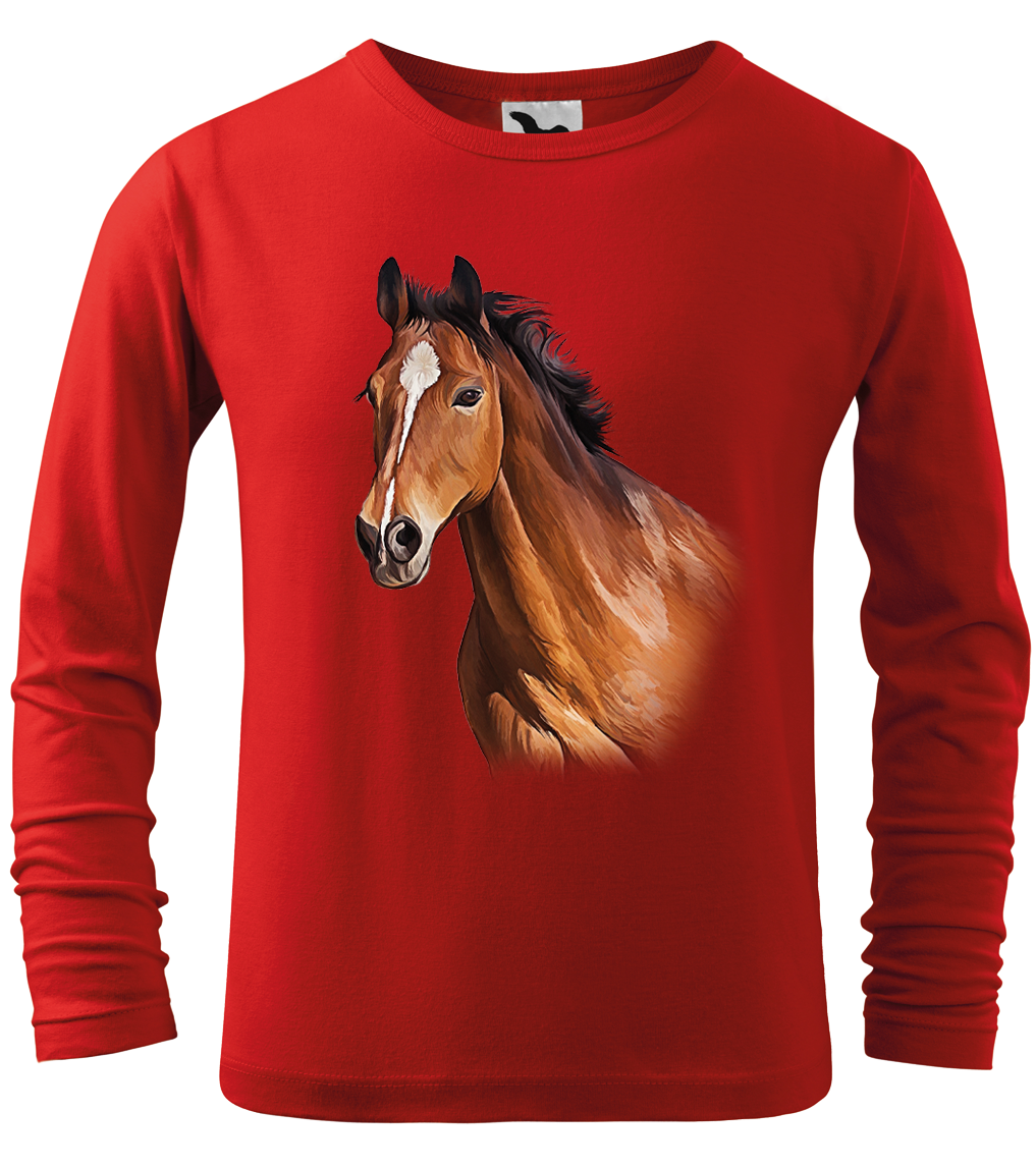 Dětské tričko s koněm - Hnědák (dlouhý rukáv) Velikost: 6 let / 122 cm, Barva: Červená (07), Délka rukávu: Dlouhý rukáv