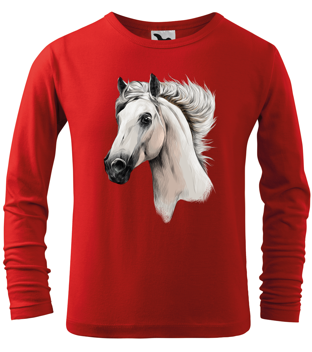Dětské tričko s koněm - Bělouš (dlouhý rukáv) Velikost: 6 let / 122 cm, Barva: Červená (07), Délka rukávu: Dlouhý rukáv