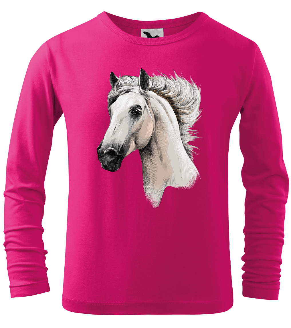 Dětské tričko s koněm - Bělouš (dlouhý rukáv) Velikost: 4 roky / 110 cm, Barva: Malinová (63), Délka rukávu: Dlouhý rukáv