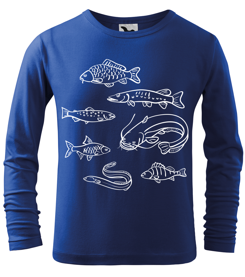 Dětské rybářské tričko - Ryby našich vod (dlouhý rukáv) Velikost: 8 let / 134 cm, Barva: Královská modrá (05), Délka rukávu: Dlouhý rukáv