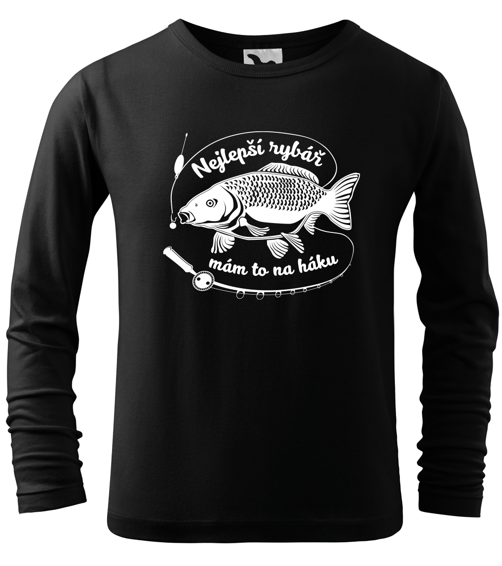 Dětské rybářské tričko - Tričko s kaprem (dlouhý rukáv) Velikost: 4 roky / 110 cm, Barva: Černá (01), Délka rukávu: Dlouhý rukáv