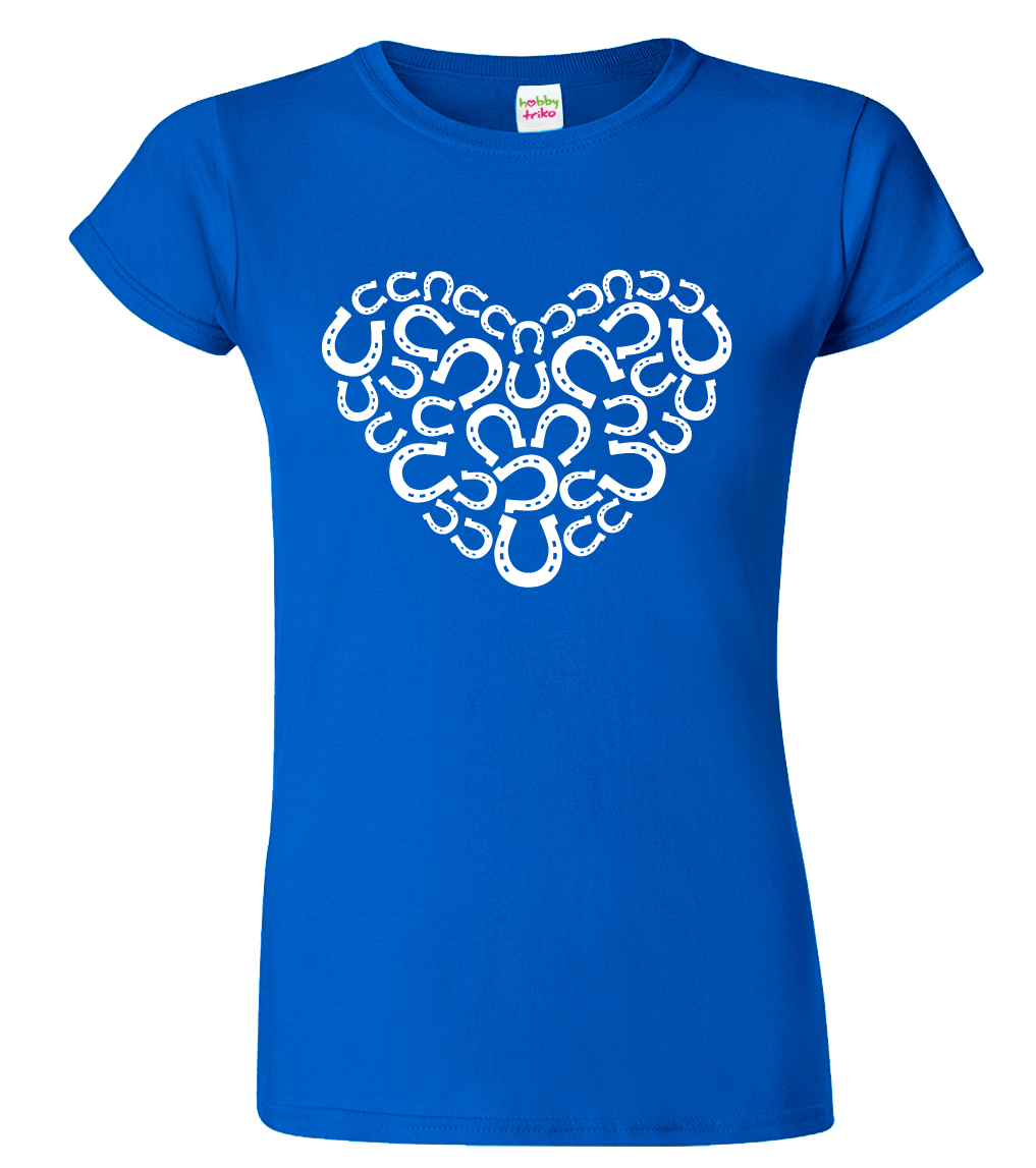 Dámské tričko s koňským motivem - Srdce - podkovy Velikost: XL, Barva: Královská modrá (05)